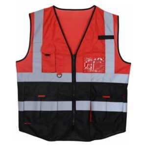 سترة سلامة بجيوب ( أحمر + أسود )